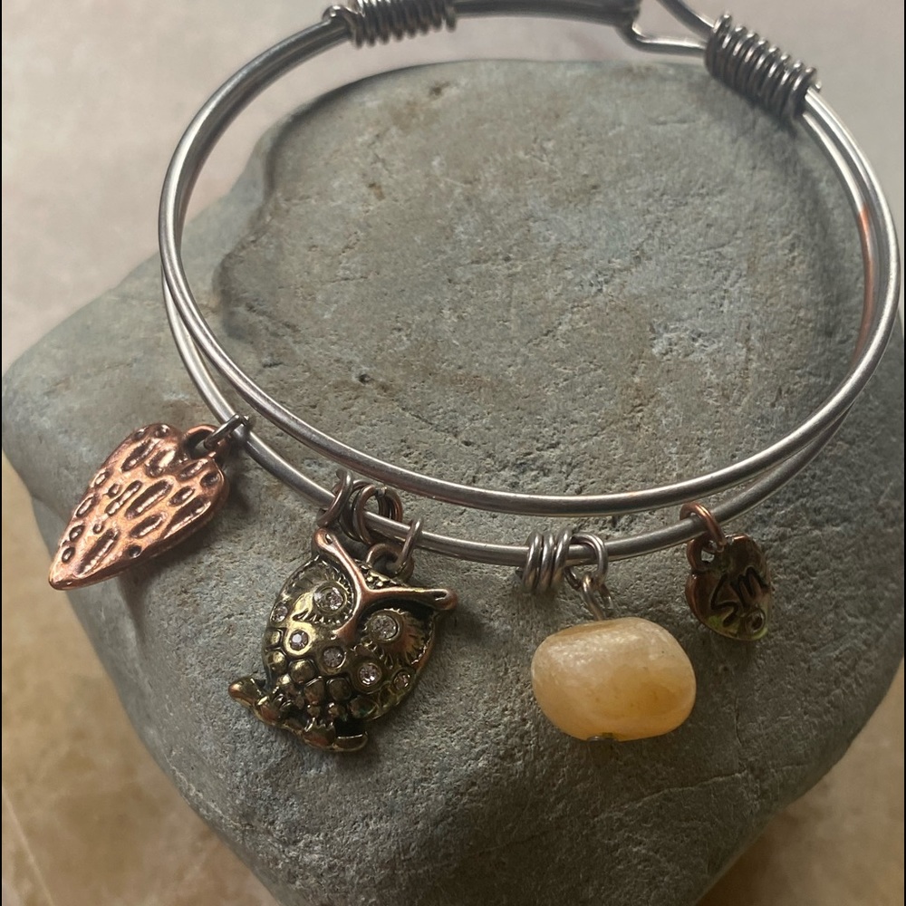 🎈Sale 🎈2 for $10 2 strand wire wrapped charm bracelet hearts owl stone clasp